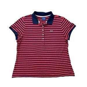 LE TIGRE RETRO STRIPPED SALMON BLUE COLLARED SHORT SLEEVE POLO, SIZE L